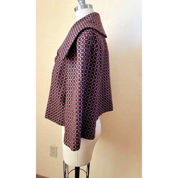 Axcess Liz Claiborne Wool Blend Jacket XL Retro Mod Print Cropped Coat - Picture 3 of 6